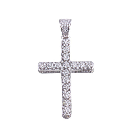Rhodium Plated 925 Sterling Silver CZ Cross Hip Hop Christian Jesus Pendant