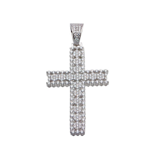 Rhodium Plated 925 Sterling Silver CZ Cross Hip Hop Christian Jesus Pendant