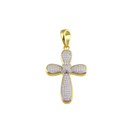 Gold Plated 925 Sterling Silver CZ Cross Hip Hop Christian Knot Forever Pendant