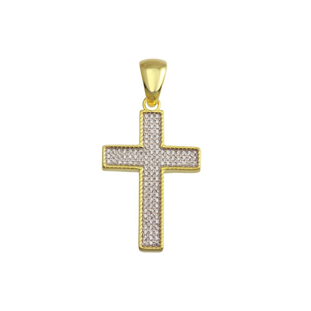 Gold Plated 925 Sterling Silver CZ Cross Micro Pave Christian Hip Hop Pendant