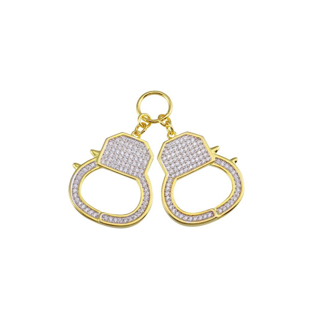 Gold Plated 925 Sterling Silver CZ Hand Cuffs Hip Hop Hanging Iced Out Pendant