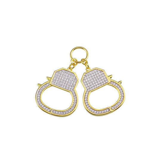 Gold Plated 925 Sterling Silver CZ Hand Cuffs Hip Hop Hanging Iced Out Pendant