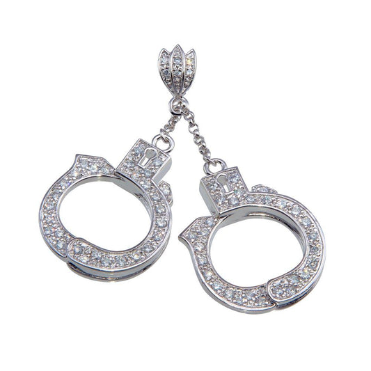 Rhodium Plated 925 Sterling Silver CZ Hand Cuffs Hip Hop Pendant