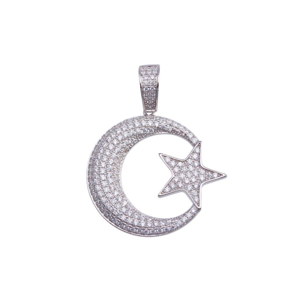 Gold Plated 925 Sterling Silver CZ Moon Star Galaxy Sky Nature Hip Hop Pendant