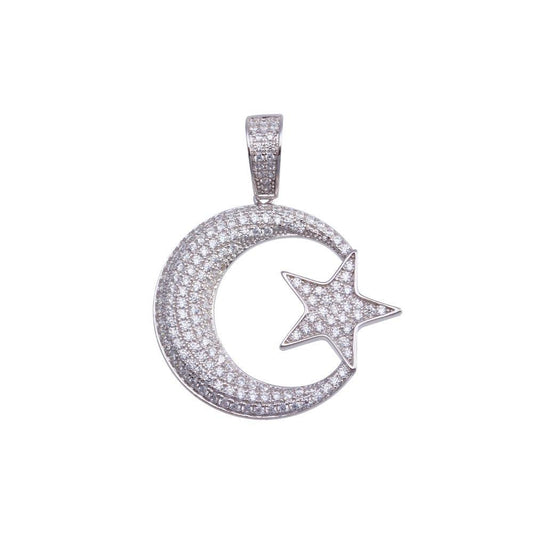 Gold Plated 925 Sterling Silver CZ Moon Star Galaxy Sky Nature Hip Hop Pendant