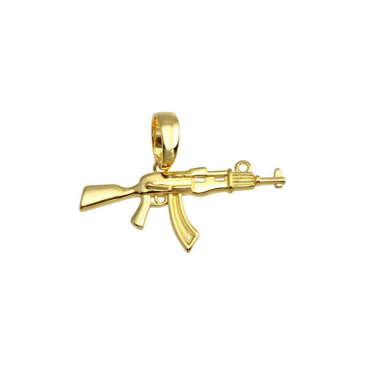 Gold Plated 925 Sterling Silver Gun Hip Hop AK Rifle Shooting Sport Pendant