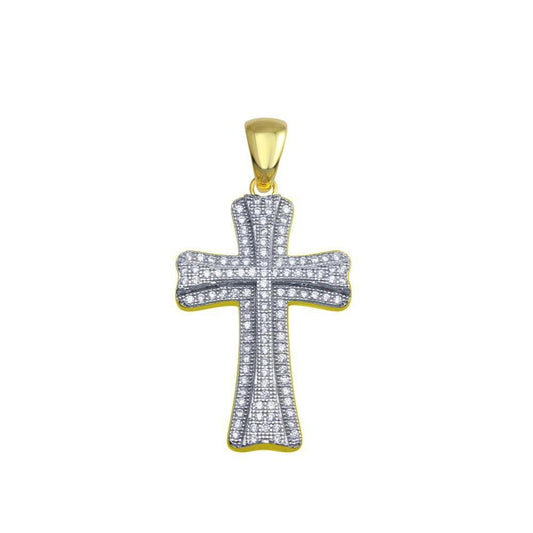 Gold Plated 925 Sterling Silver Small Double Cross CZ Hip Hop Christian Pendant