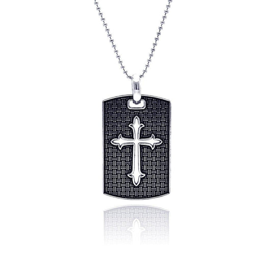 Oxidized 925 Sterling Silver Textured Religious Dogtag Christian Tag