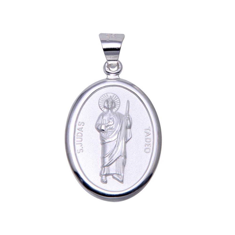 High Polished 925 Sterling Silver Edge Saint Judas Tadeo Medallion Big Pendant