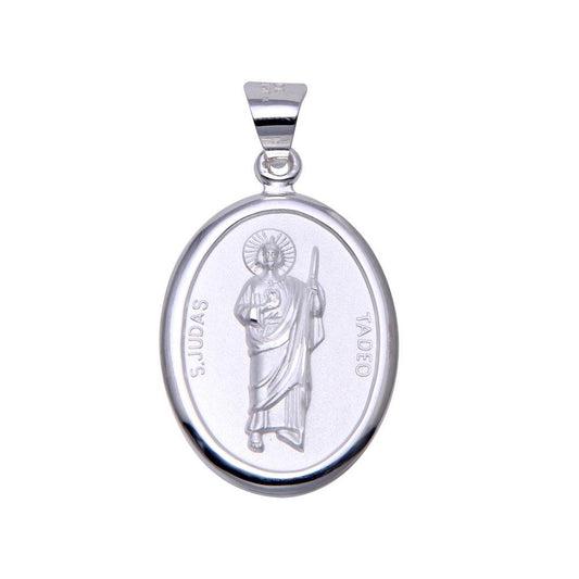 High Polished 925 Sterling Silver Edge Saint Judas Tadeo Medallion Big Pendant