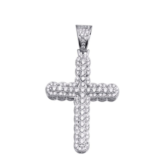 Rhodium Plated 925 Sterling Silver CZ Cross Hip Hop Christian Jesus Pendant