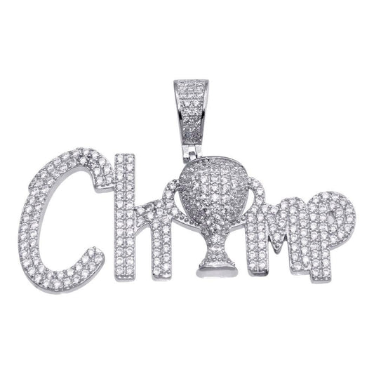 Rhodium Plated 925 Sterling Silver CZ Champ Sports Trophy Hip Hop Pendant