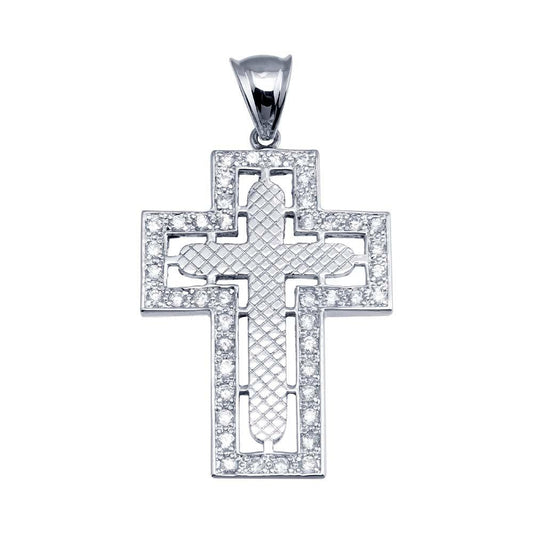 Rhodium Plated 925 Sterling Silver Cross Hip Hop Halo Cutout Christian Pendant