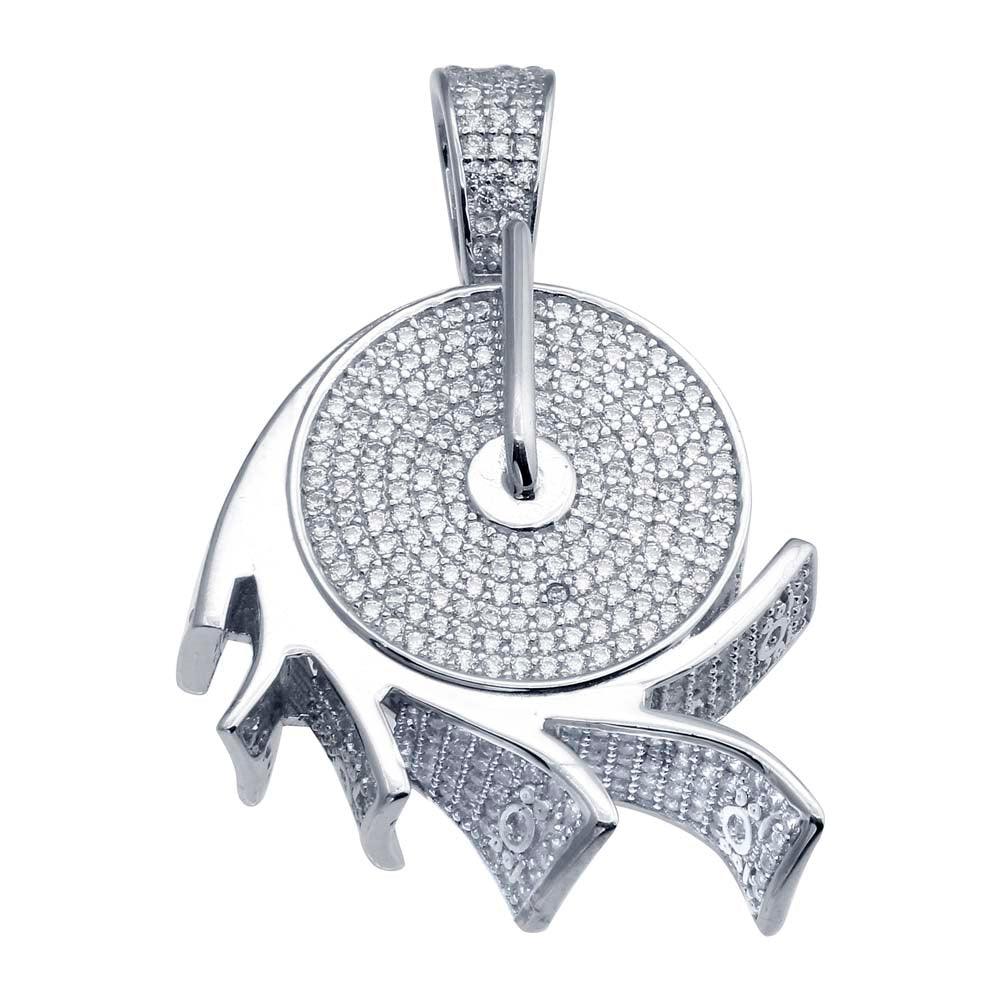Rhodium Plated 925 Sterling Silver CZ Encrusted Money Roll Hip Hop Pendant