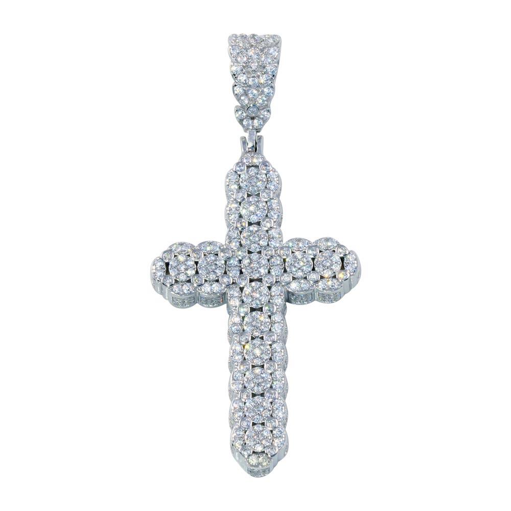 Rhodium Plated 925 Sterling Silver CZ Cross Hip Hop Christian Crucific Pendant