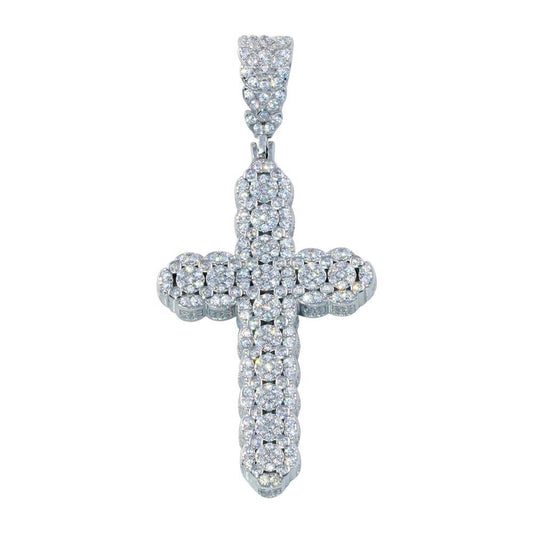 Rhodium Plated 925 Sterling Silver CZ Cross Hip Hop Christian Crucific Pendant