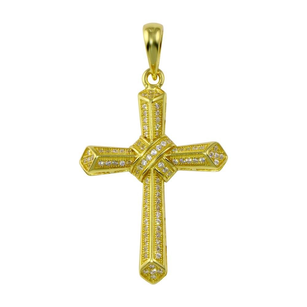 Rhodium Plated 925 Sterling Silver CZ Cross Hip Hop Christian Jesus Pendant