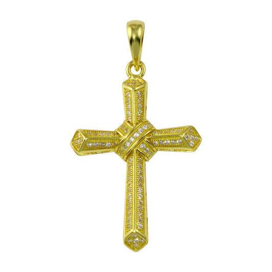 Rhodium Plated 925 Sterling Silver CZ Cross Hip Hop Christian Jesus Pendant