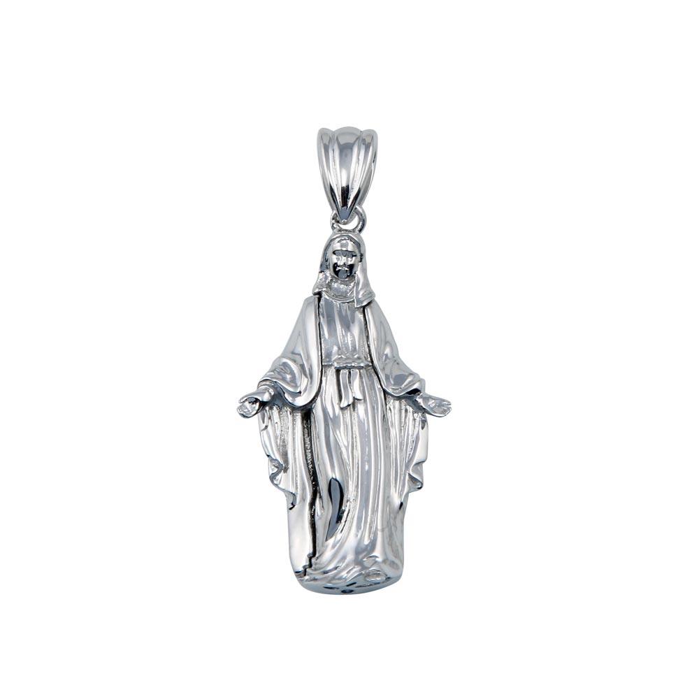Rhodium Plated 925 Sterling Silver Hollow Mother Mary Catholic Saint Pendant