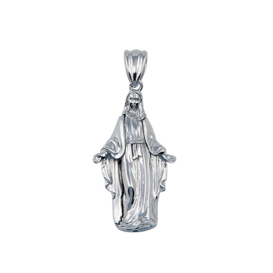 Rhodium Plated 925 Sterling Silver Hollow Mother Mary Catholic Saint Pendant