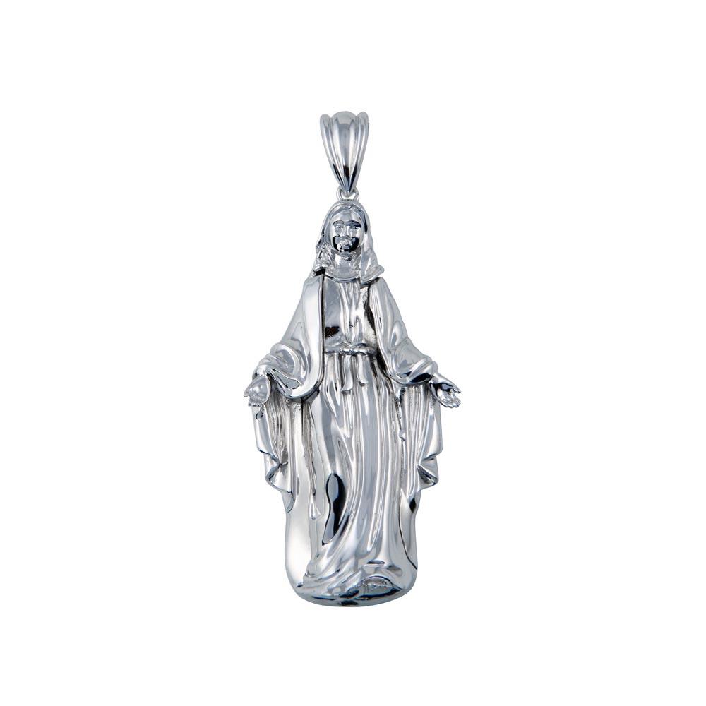 Rhodium Plated 925 Sterling Silver Hollow Mother Mary Catholic Saint Pendant