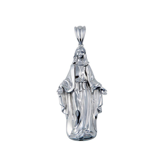Rhodium Plated 925 Sterling Silver Hollow Mother Mary Catholic Saint Pendant