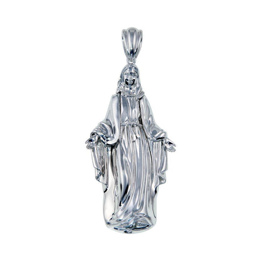 Rhodium Plated 925 Sterling Silver Hollow Mother Mary Rosary Catholic Pendant