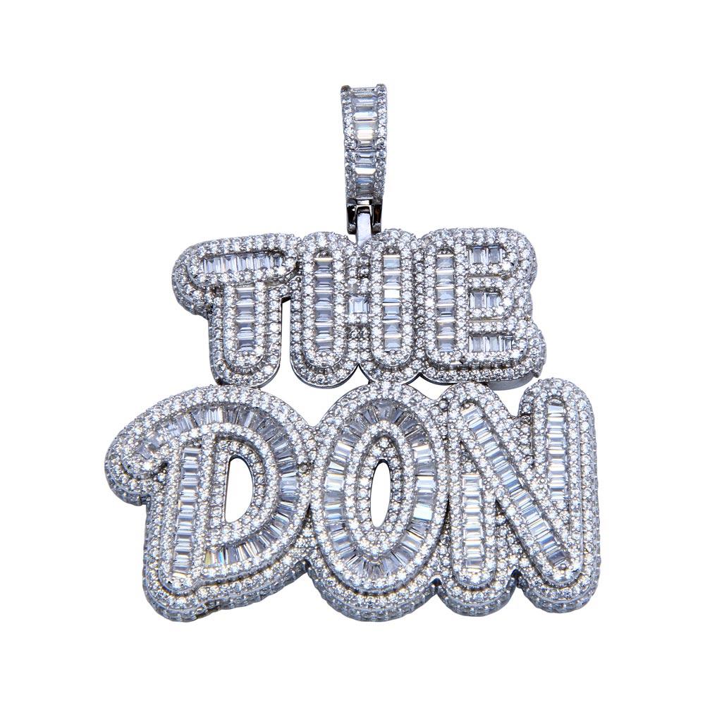 Rhodium Plated 925 Sterling Silver CZ THE DON Word Iced Out Hip Hop Boss Pendant