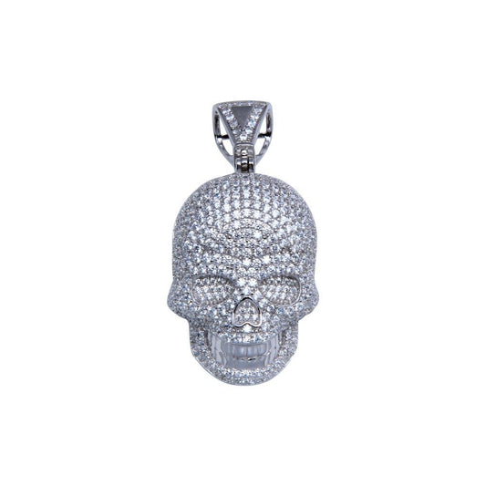 Rhodium Plated 925 Sterling Silver CZ Face Skull Hip Hop Pendant Biker Charm