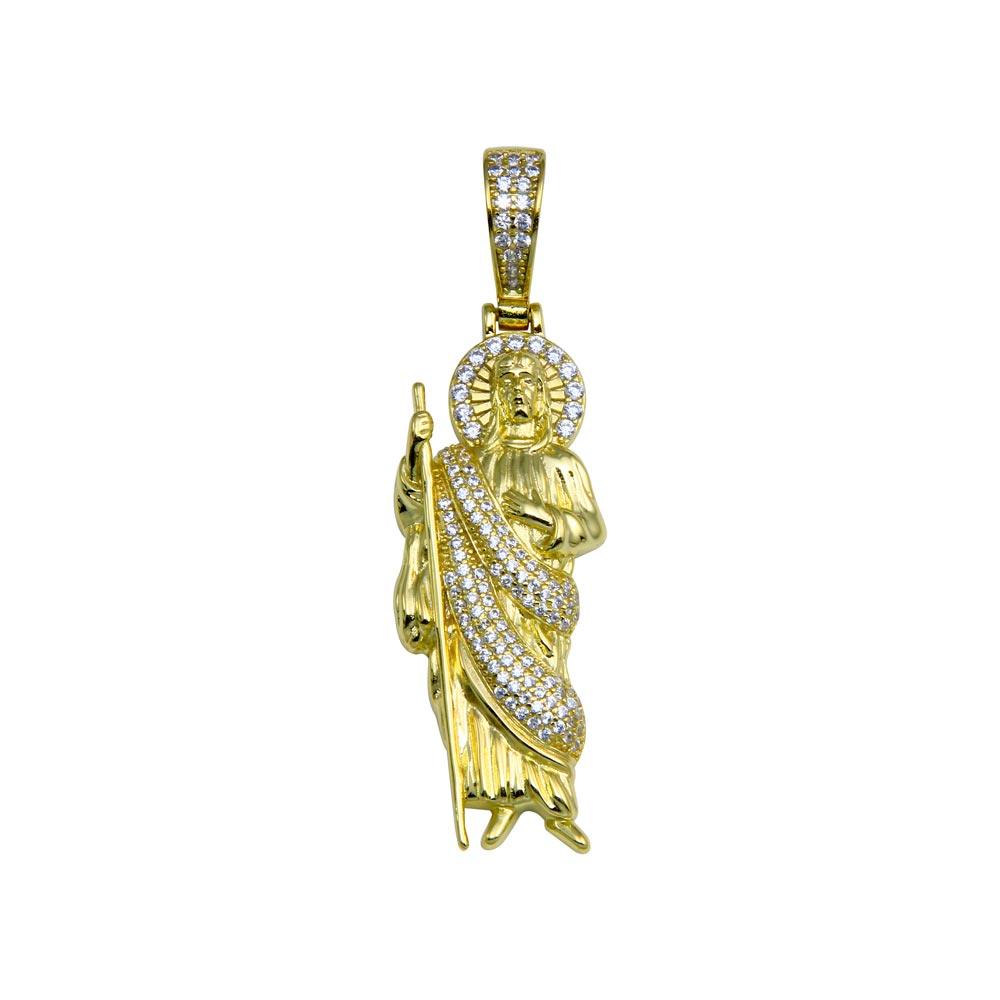 Gold Plated 925 Sterling Silver CZ Catholic Saint Christian Jude Hip Hop Pendant