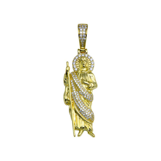 Gold Plated 925 Sterling Silver CZ Catholic Saint Christian Jude Hip Hop Pendant