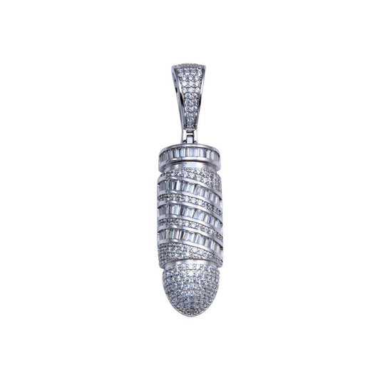 Rhodium Plated 925 Sterling Silver CZ Bullet Hip Hop Gun Shooting Sport Pendant
