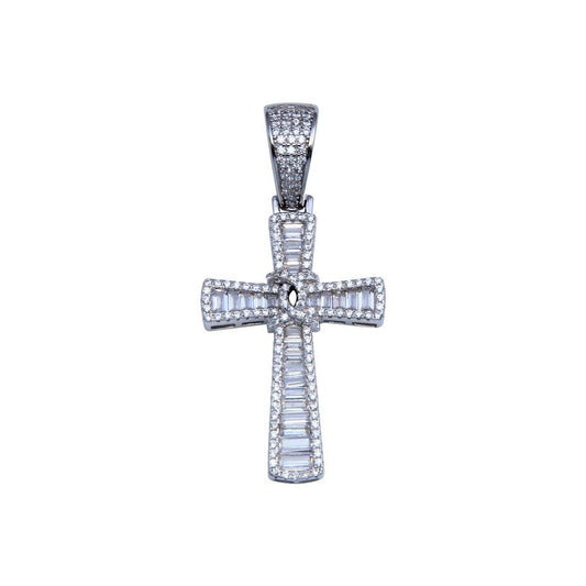 Rhodium Plated 925 Sterling Silver CZ Cross Hip Hop Christian Knot Jesus Pendant