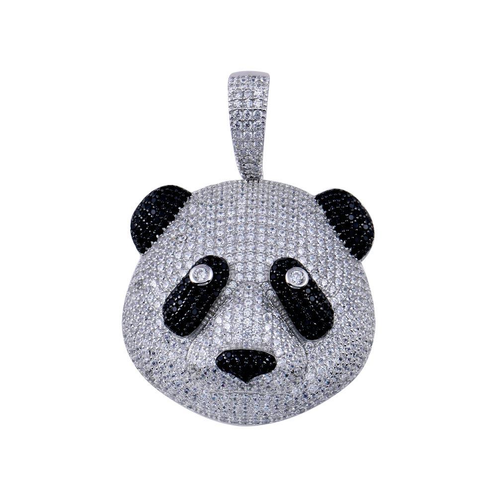 Rhodium Plated 925 Sterling Silver CZ Bear Animal Cute Panda Hip Hop Pendant