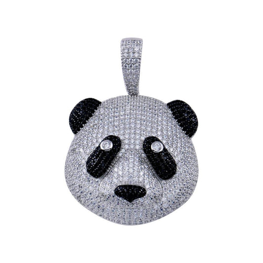 Rhodium Plated 925 Sterling Silver CZ Bear Animal Cute Panda Hip Hop Pendant