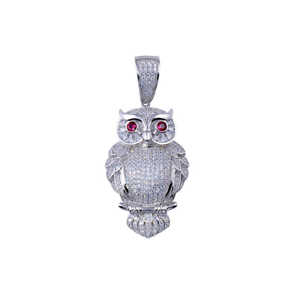 Rhodium Plated 925 Sterling Silver CZ Animal Bird Nature Owl Hip Hop Pendant