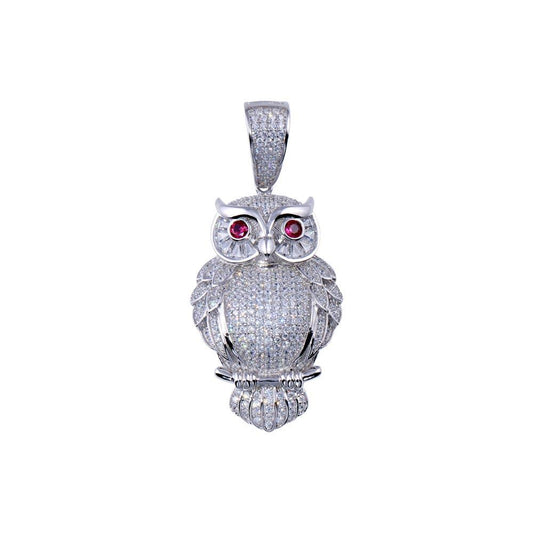 Rhodium Plated 925 Sterling Silver CZ Animal Bird Nature Owl Hip Hop Pendant