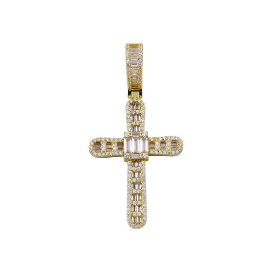 Gold Plated 925 Sterling Silver CZ Christian Jesus Love Cross Hip Hop Pendant