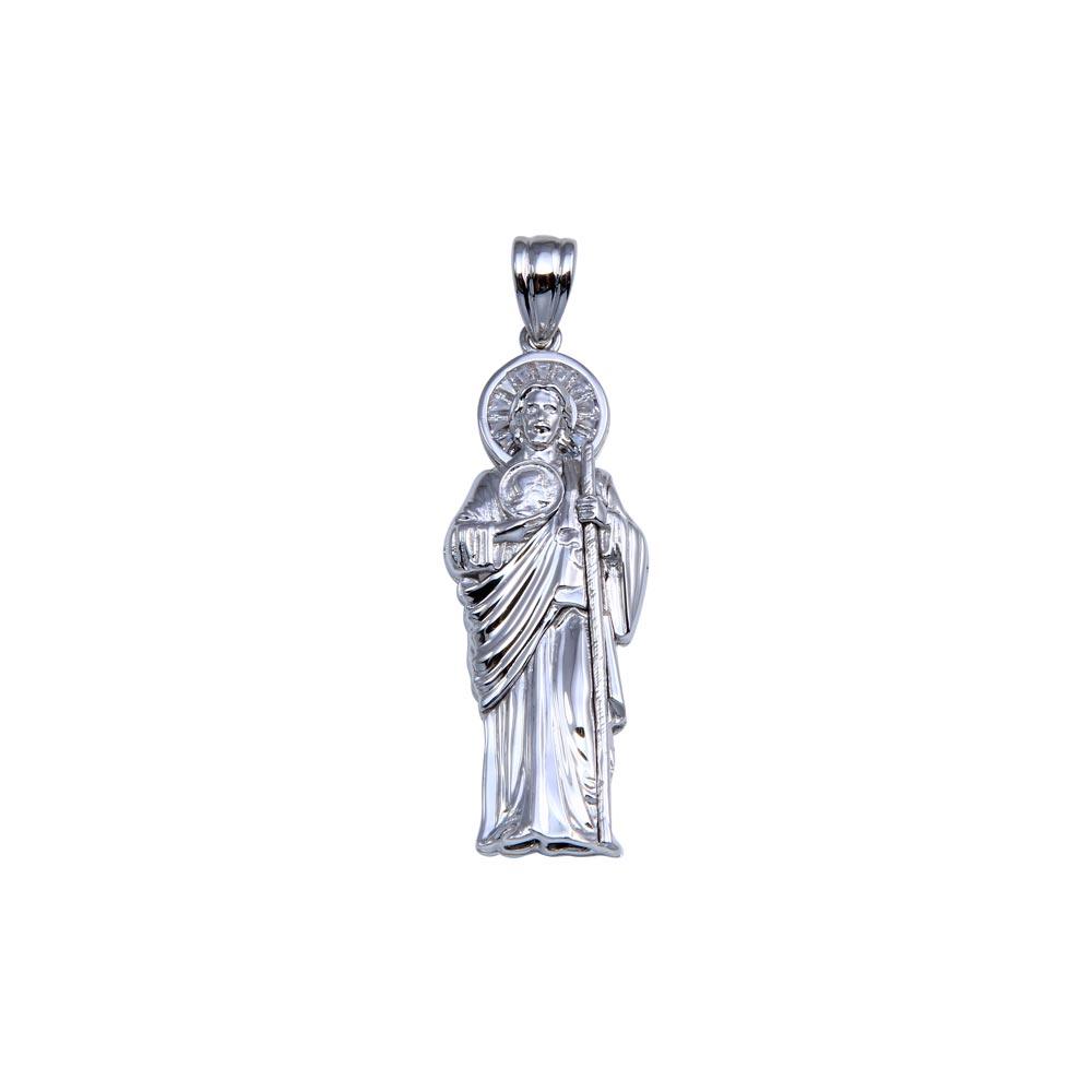 Rhodium Plated 925 Sterling Silver St Jude Catholic Saint Christian Love Pendant