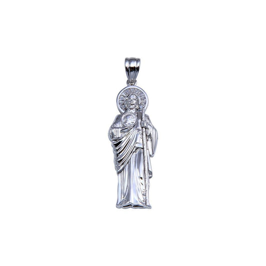 Rhodium Plated 925 Sterling Silver St Jude Catholic Saint Christian Love Pendant