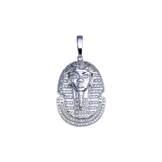 Rhodium Plated 925 Sterling Silver CZ Egyptian Pharaoh Pendant