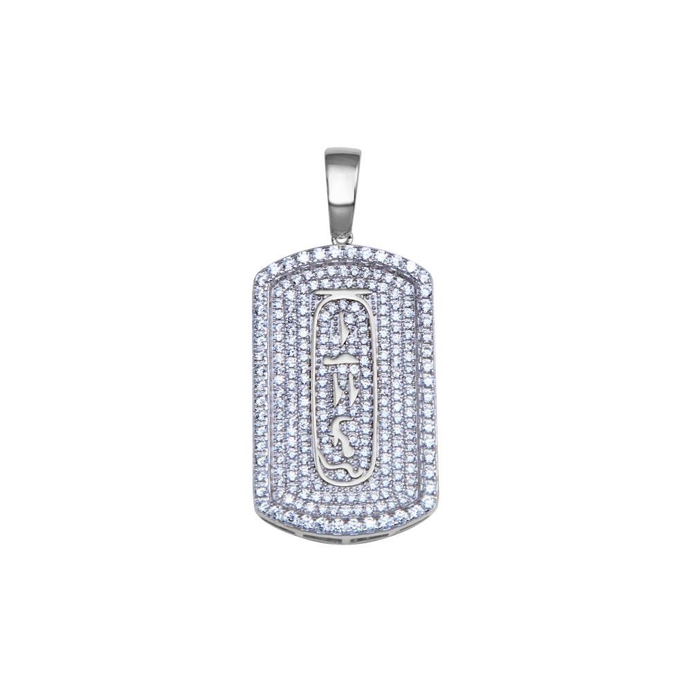 Rhodium Plated 925 Sterling Silver Clear CZ Dogtag Pendant