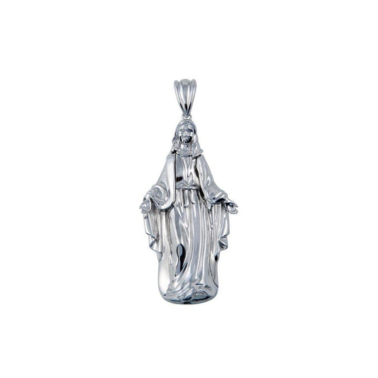 Rhodium Plated 925 Sterling Silver Hollow Mother Mary Pendant Catholic Charm