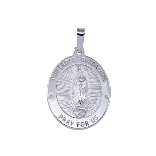 High Polished 925 Sterling Silver Nuestra Senora de Guadalupe Oval Pendant