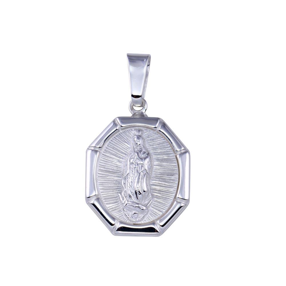 High Polished 925 Sterling Silver Nuestra Senora de Guadalupe Octagon Pendant