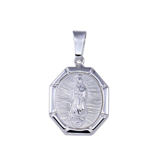 High Polished 925 Sterling Silver Nuestra Senora de Guadalupe Octagon Pendant