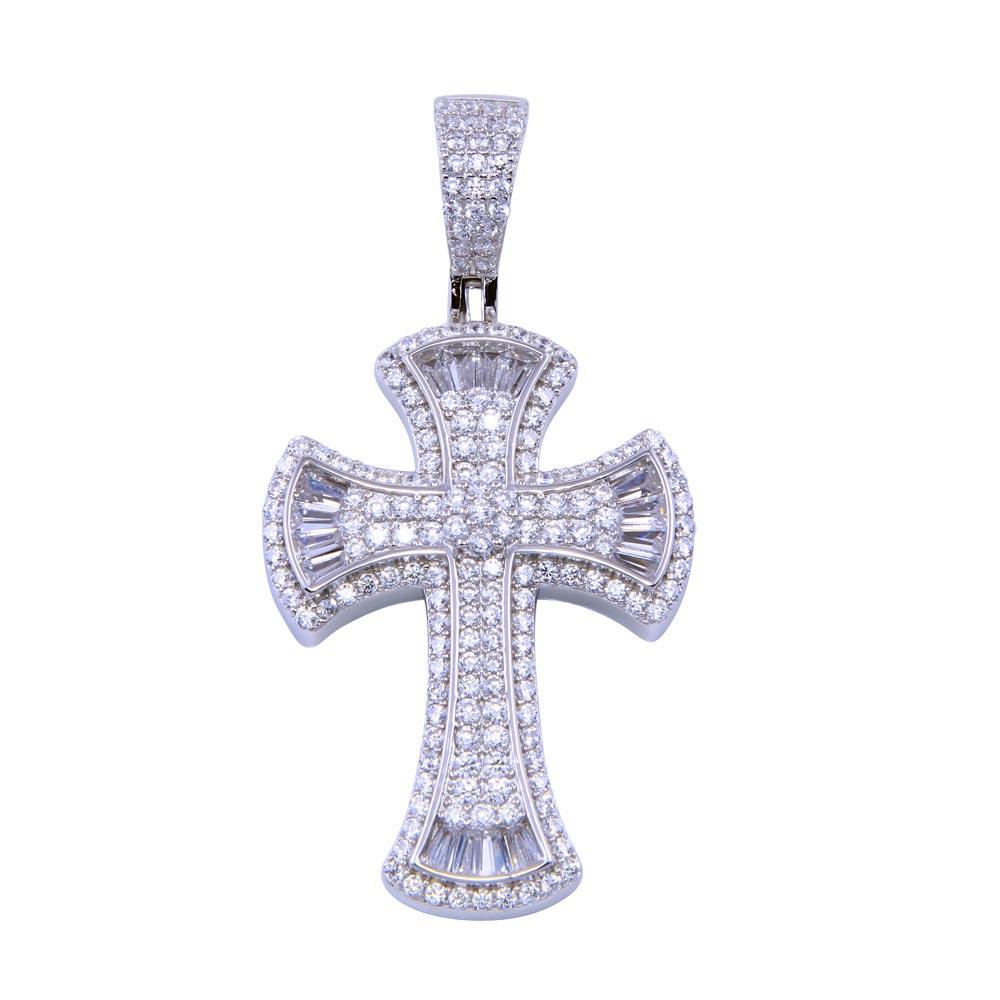 Rhodium Plated 925 Sterling Silver CZ Small Cross Christian Jesus Love Pendant