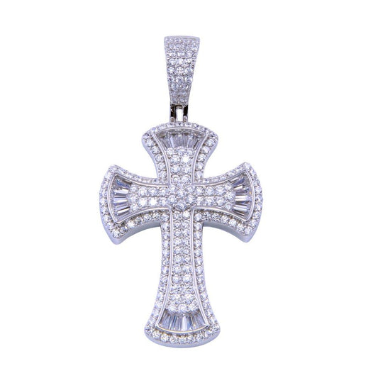 Rhodium Plated 925 Sterling Silver CZ Small Cross Christian Jesus Love Pendant