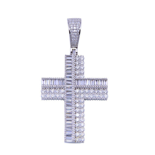 Rhodium Plated 925 Sterling Silver CZ Cross Christian Jesus Catholic Pendant