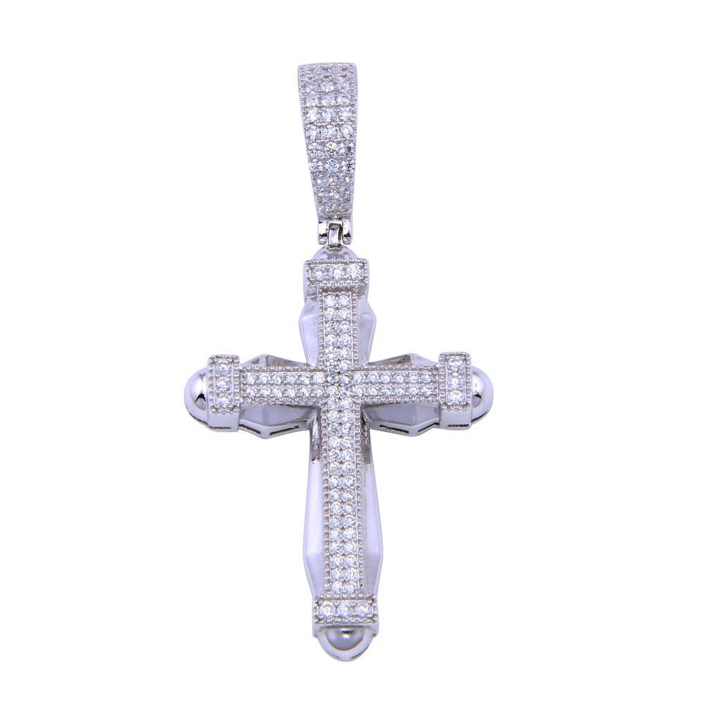Rhodium Plated 925 Sterling Silver CZ Small Cross Christian Catholic Pendant